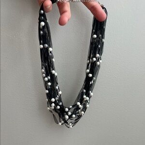 Chic statement Black Mesh Necklace with White Pearls
